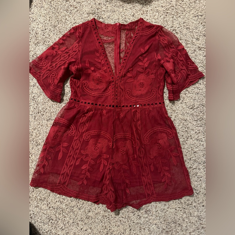 Red Lace Romper